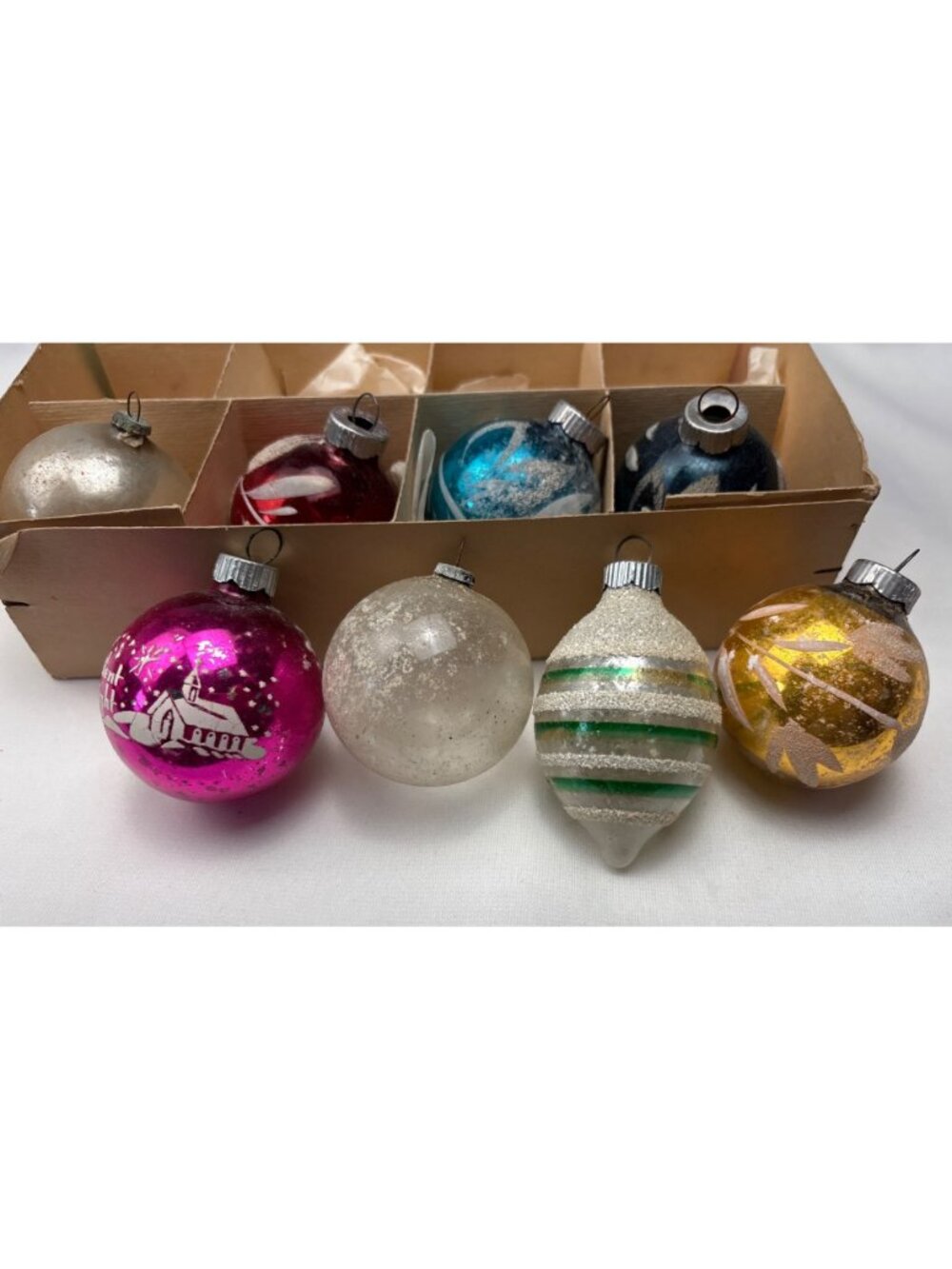 Shiny Brite Glass Christmas Ornaments Mixed Set 12 Assorted Colors Designs - Picture 8 of 13